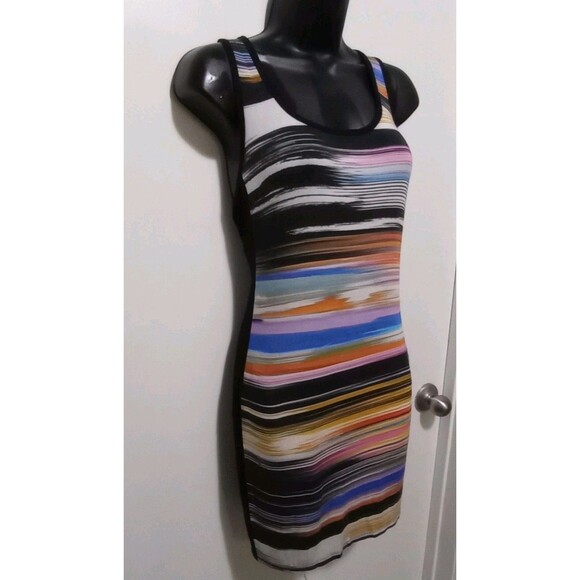 Vtg 90s Trina By Trina Turk Racerback Mini Dress Watercolor Medium Stretch Lined - Picture 3 of 9